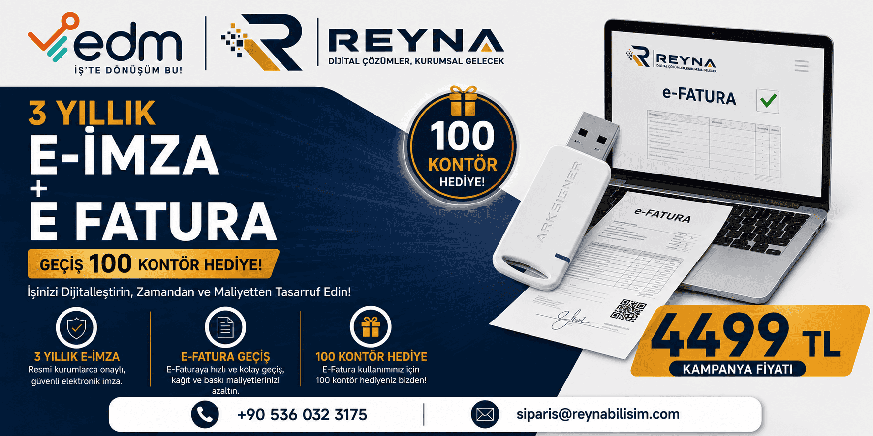 3 YILLIK E-İMZA + E-FATURA 100 KONTÖR